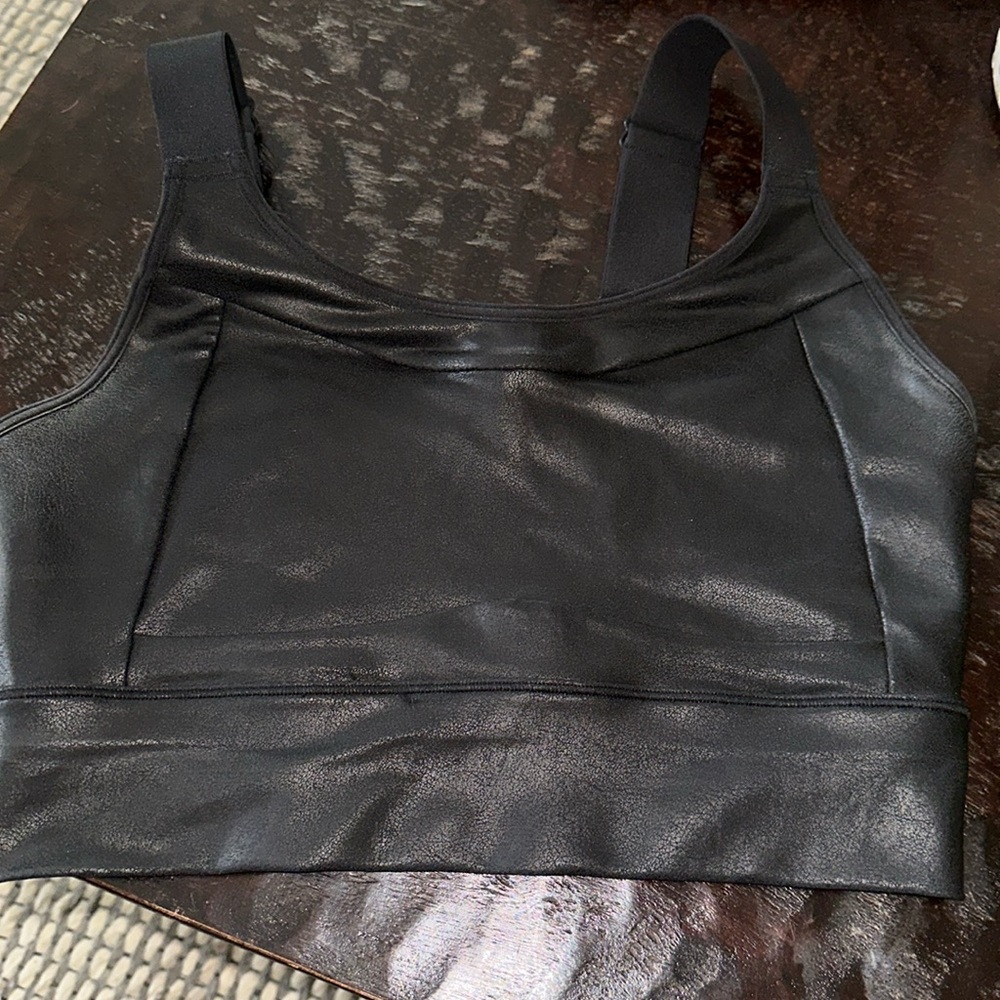 Calia vegan distressed leather crop top/sports bra